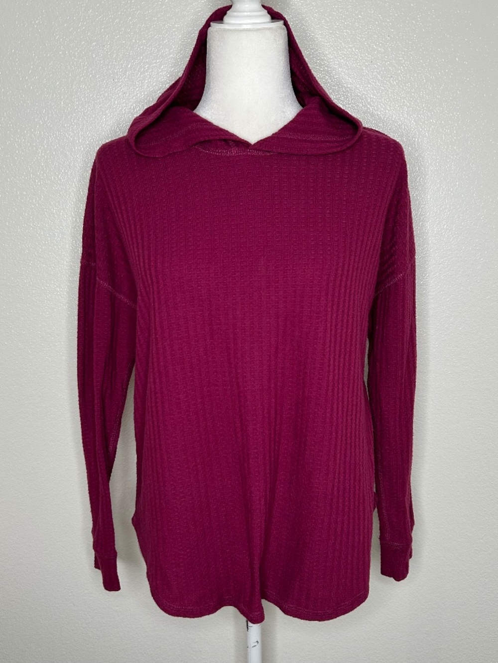 Chaser Womens Magenta Waffle Knit Hooded Long Sleeve Shirt Size S